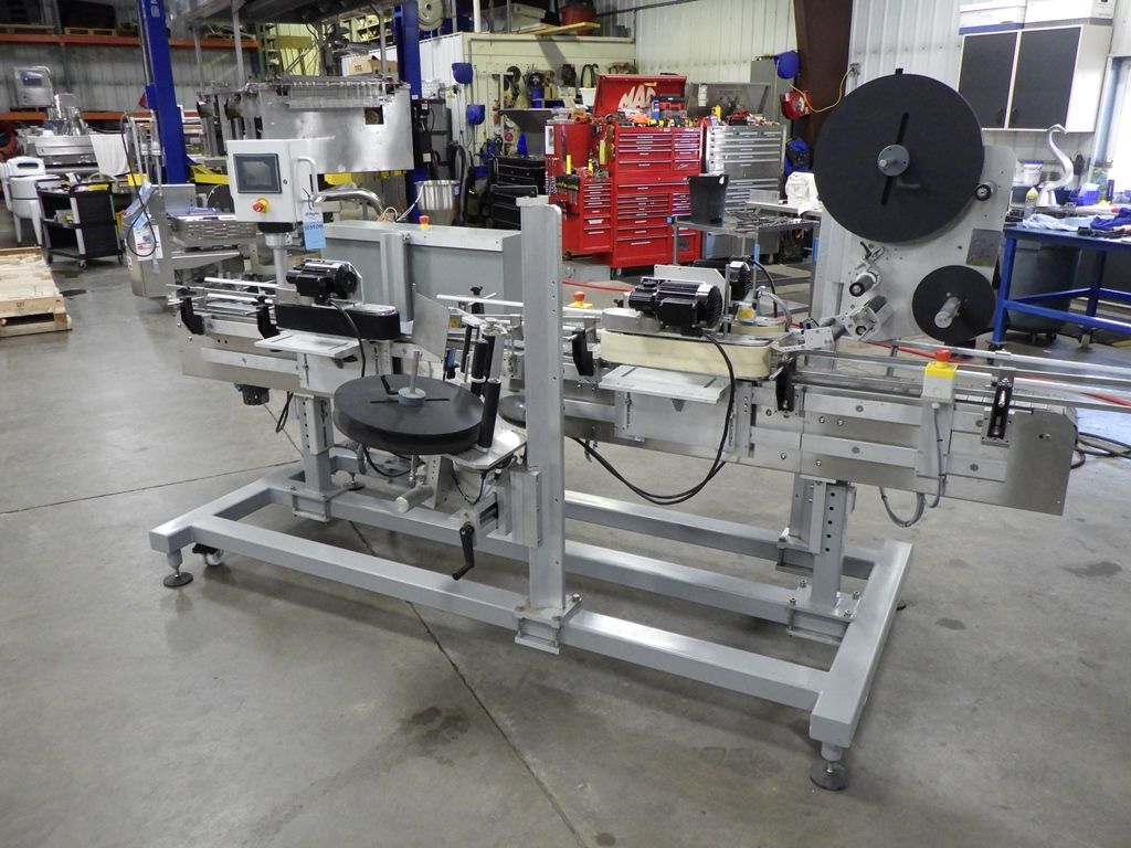 used mcc label wraparound labeler with top label applicator